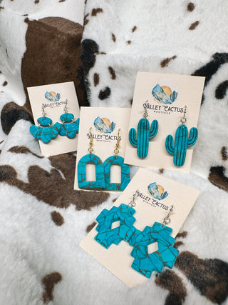 Faux turquoise earrings, handmade out of clay