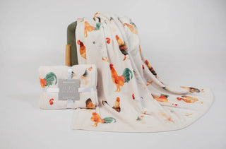 Plush blanket, farm life, chickens 