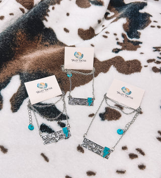 Turquoise + Silver Bar Necklace