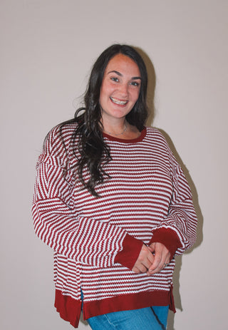 Red and white striped sweater, fall sweater weather 