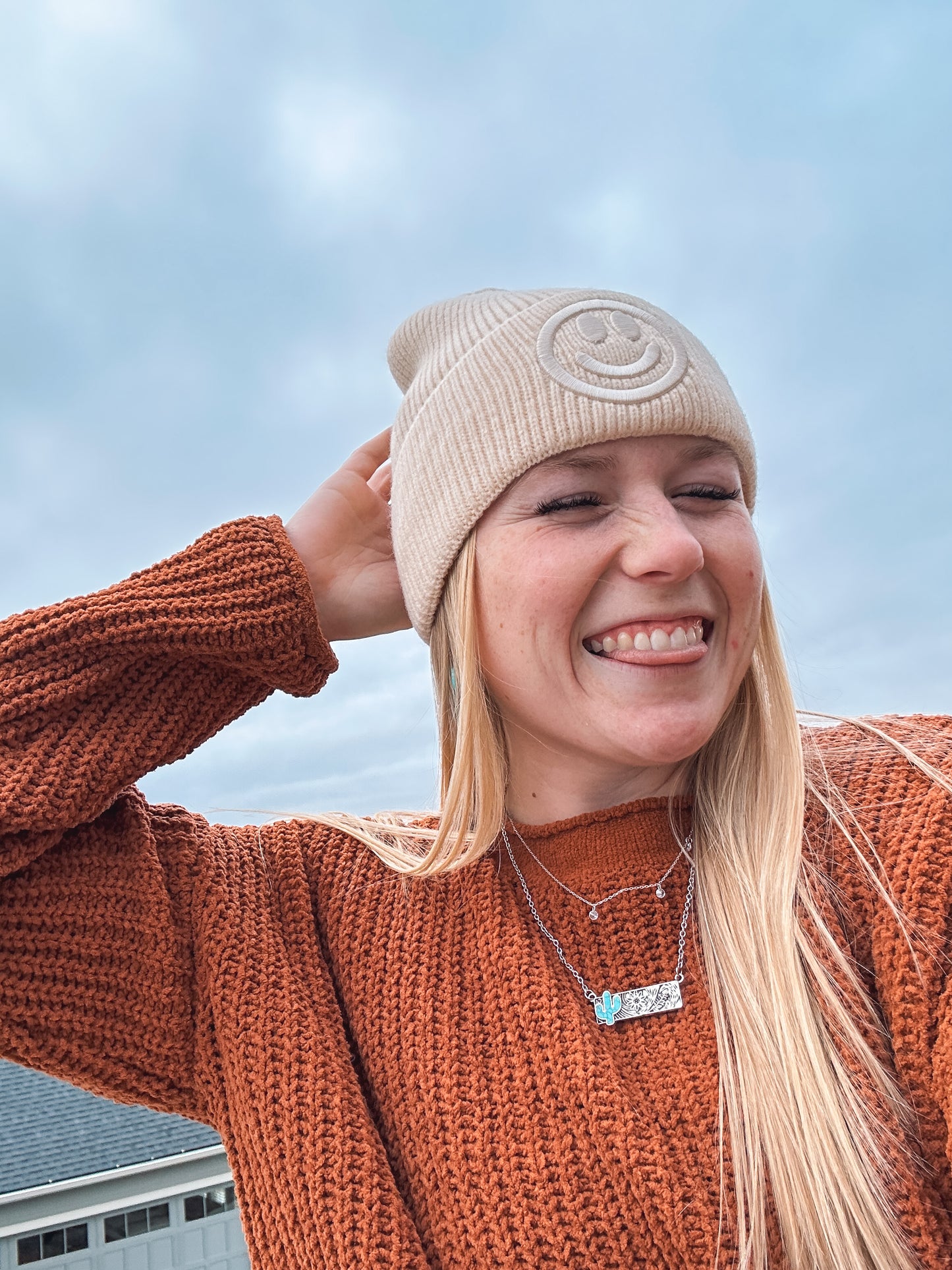 Smiley Embroidered Beanie