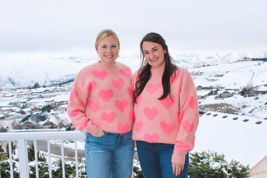 Fuzzy Heart Knit Sweater