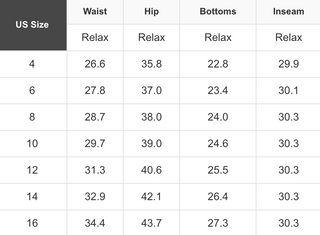 size chart, jeans
